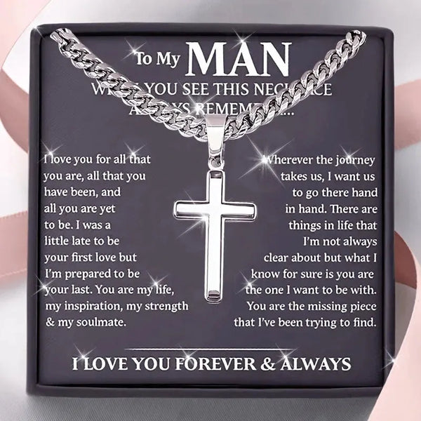 To My Man Stainless Steel Cuban Chain Cross Pendant Necklace