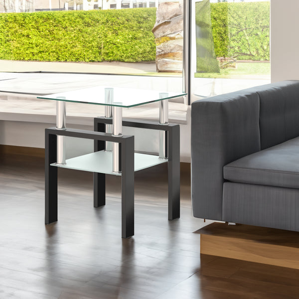 Square Tempered Glass Coffee Table – Transparent Black End Table