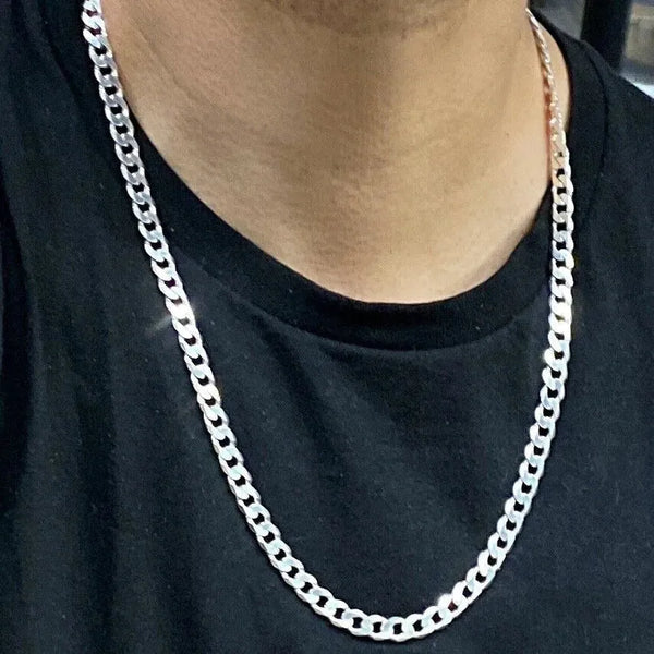 6mm Silver Plated Cuban Link Chain Necklace