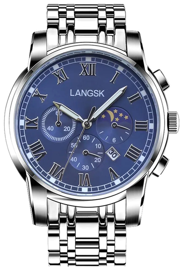 HUNRUY Men's Silver-Blue Luminous Quartz Watch