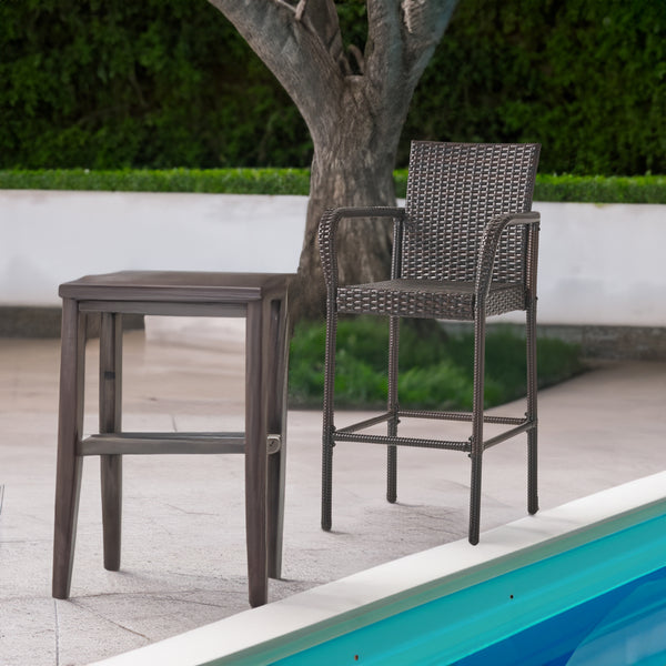 LITTLETON Outdoor Barstool – Modern Woven Rattan & Iron Patio Bar Stool