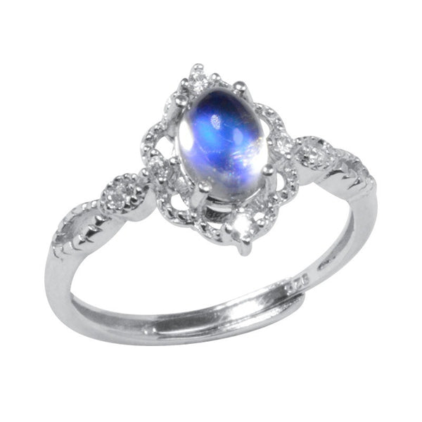 Retro Wind and Moon Light Stone Ring for Women – Elegant Blue Light Tail Ring