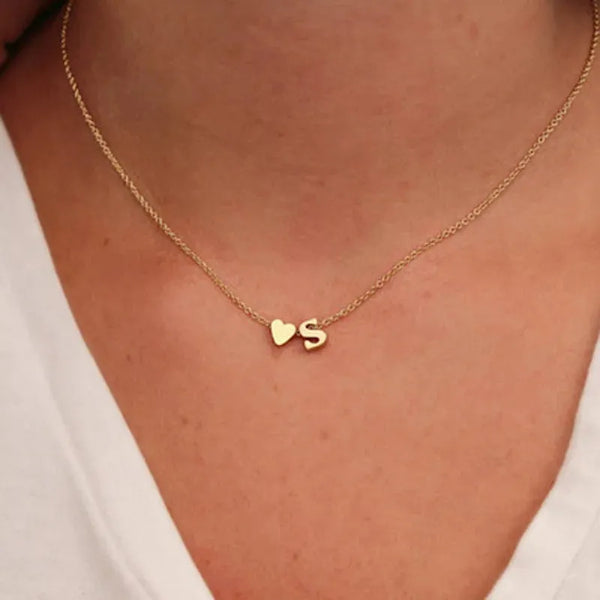 Dainty Heart Initial Necklace A-Z Gold Silver Choker for Women