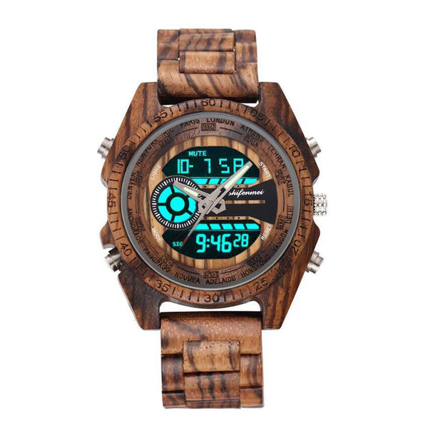 Antique Natural Digital Men's Watch with LED Display