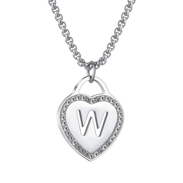 Silver Heart Initial Pendant Necklace