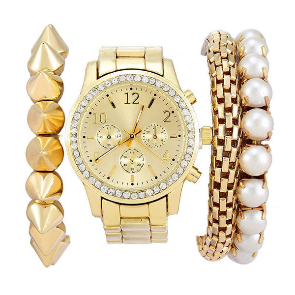 Golden Quartz Watch for Women – Elegant Stainless Steel Fashion Timepiece