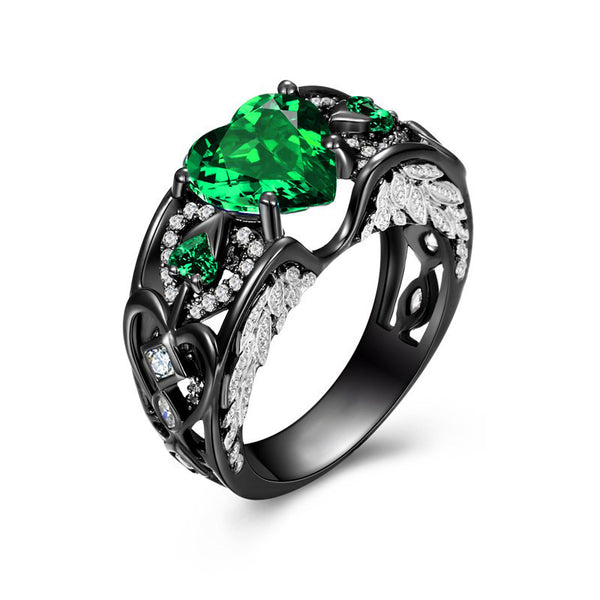 Retro May Birthstone Green Heart Ring