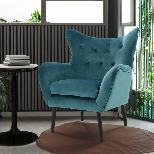Velvet Teal Wingback Arm Chair