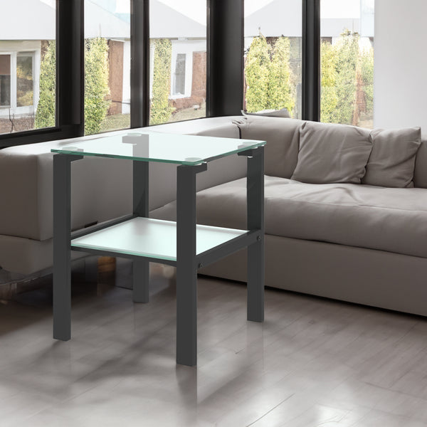 Black Glass Round Two-Layer Side Table
