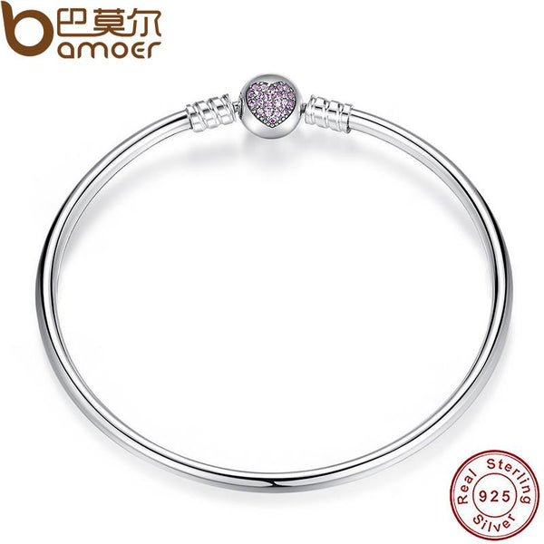 BAMOER 925 Sterling Silver Snake Chain Heart Bangle & Bracelet – Luxury Jewelry