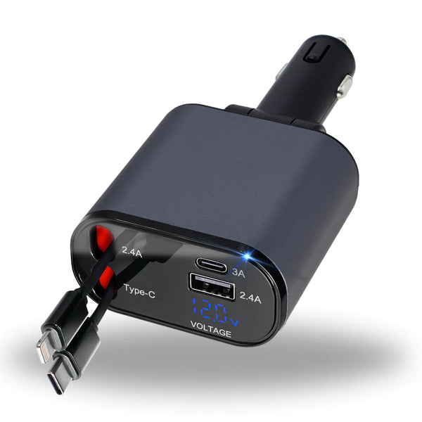 SwiftQuad 120W Car Charger | Multi-Device Retractable Cables