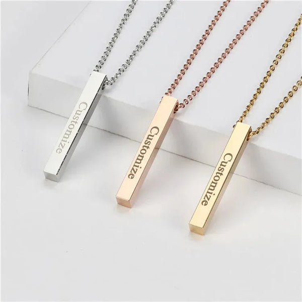 Four Sides Engraving Personalized Square Bar Custom Name Necklace