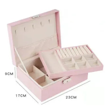 Double-Layer Leather Jewelry Box with Lock