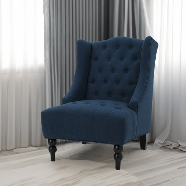 Navy Blue Upholstered Wingback Chair Linen