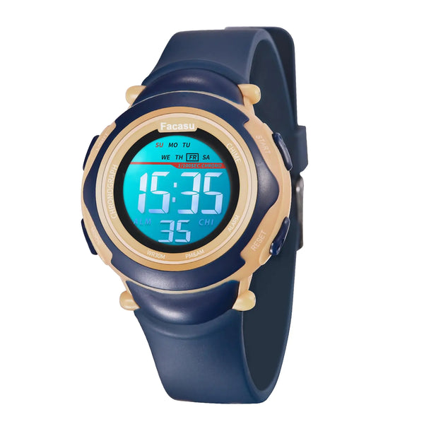 Facasu Kids Digital Watch – Waterproof Sport Watch with Light & Alarm (Dark Blue)
