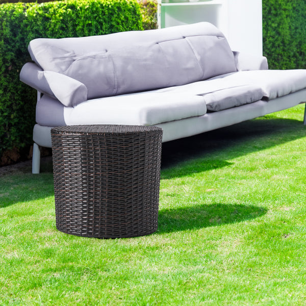 Kingstown RD Rattan Barrel Side Table – Outdoor Wicker Patio Accent Table