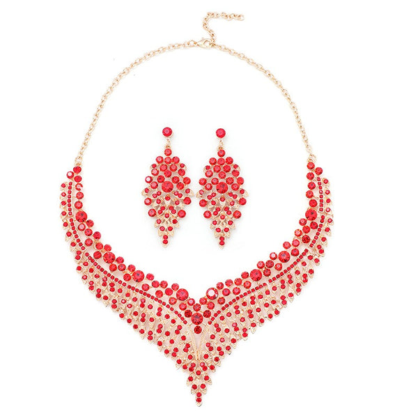 Retro Crystal Gemstone Necklace & Earring Set