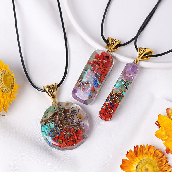 Rainbow Crystal Resin Pendant Necklace