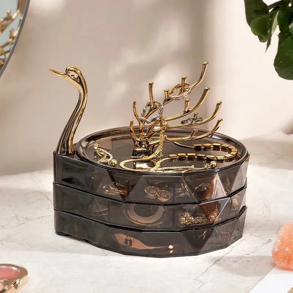 Fashionable Swan Jewelry Storage Box - Large Capacity