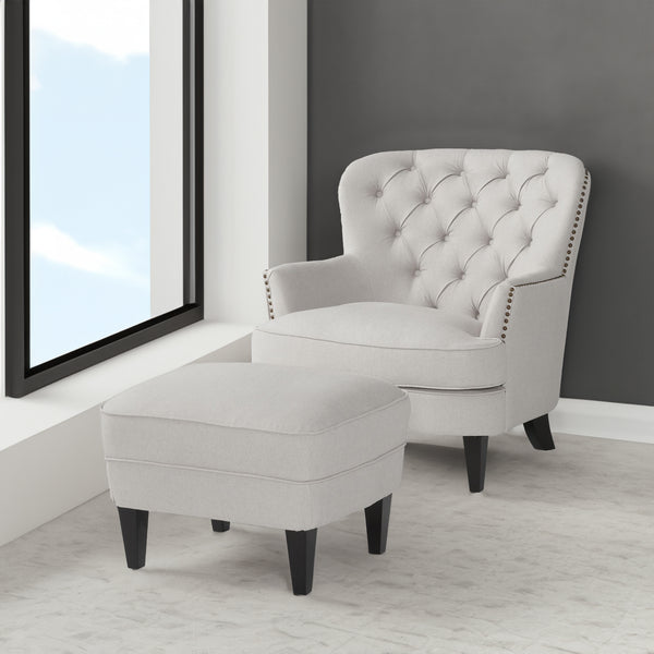 Light Grey Club Chair & Ottoman Set