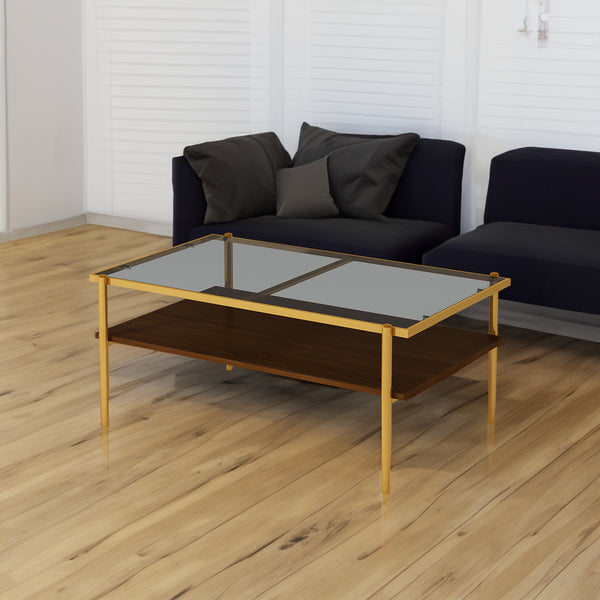 Modern Gray Glass Coffee Table with Gold Legs