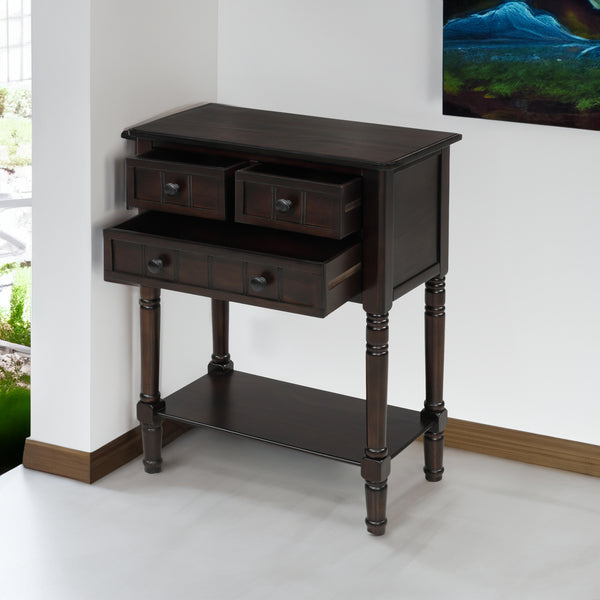 Espresso Narrow Console Table with Drawers & Bottom Shelf