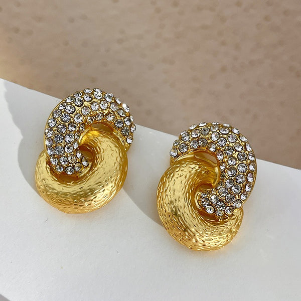 Sparkling Diamond Gold Entangled Knot Earrings