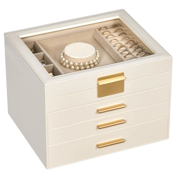 Selenvia Glass Lid Jewelry Organizer with 3 Drawers