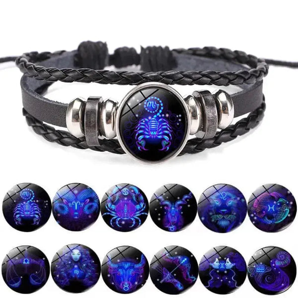 Luminous Zodiac Sign Charm Bracelet – Adjustable Rope Chain