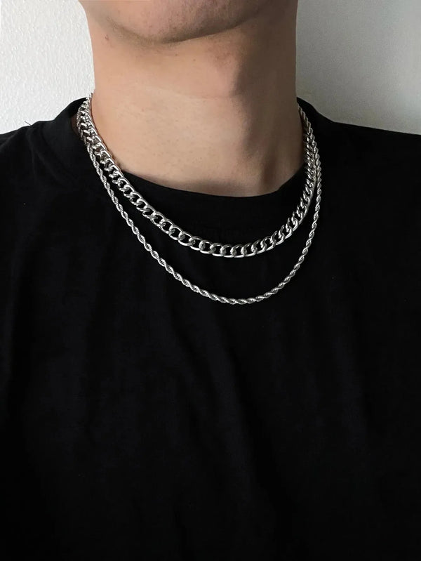 2PCS Unisex Punk Rock Silver Layered Chokers