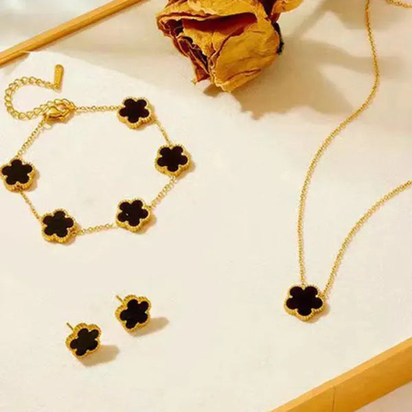 3-Piece Stainless Steel Plum Blossom Jewelry Set for Women