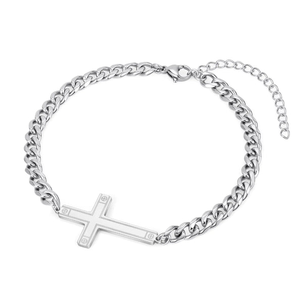Men's Silver Cross Cuban Bracelet