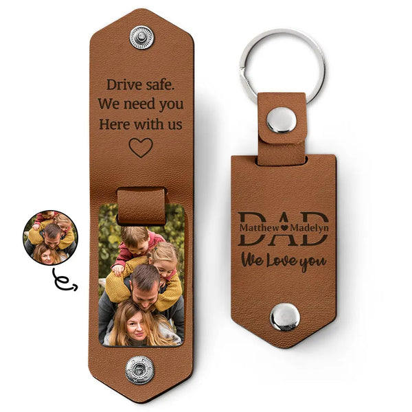 Drive Safe Dad Keychain – Personalized Leather Photo Gift for Him