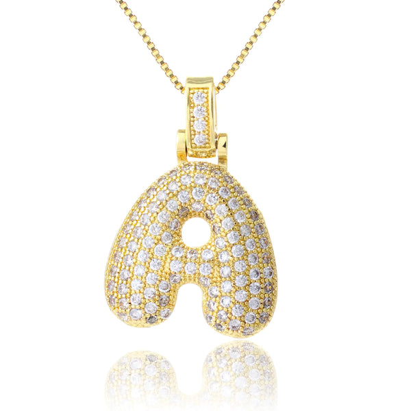 Gold Rhinestone Bubble Initial Necklace