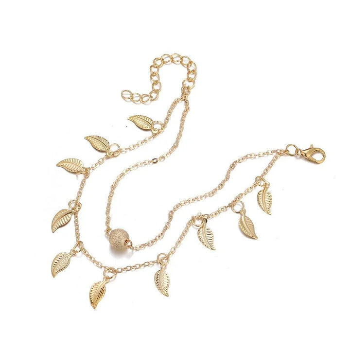 Beach Leaf Pendant Double Layer Gold Ankle Chain - Alloy Foot Decoration - themiraclebrands.com