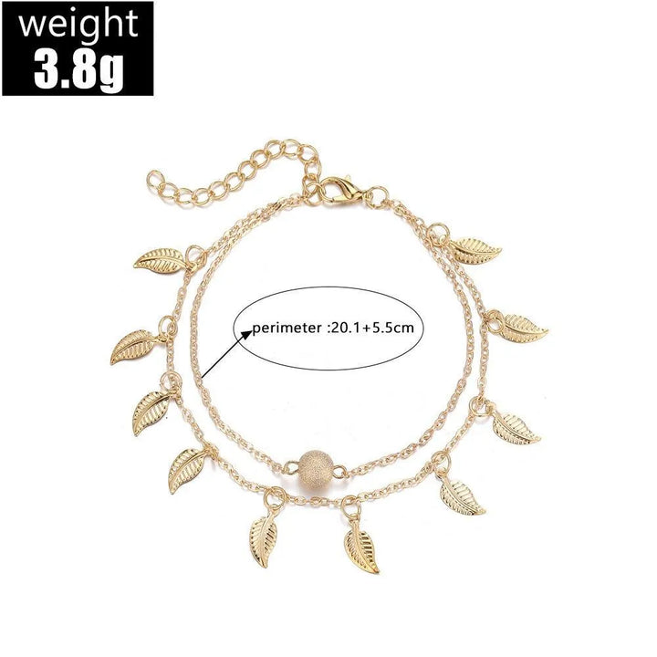 Beach Leaf Pendant Double Layer Gold Ankle Chain - Alloy Foot Decoration - themiraclebrands.com