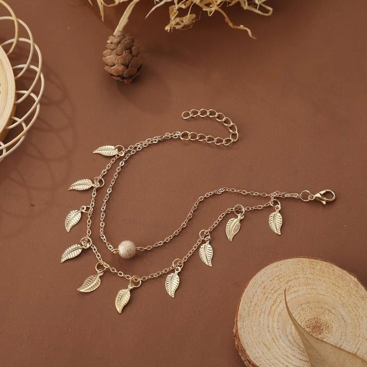 Beach Leaf Pendant Double Layer Gold Ankle Chain - Alloy Foot Decoration - themiraclebrands.com