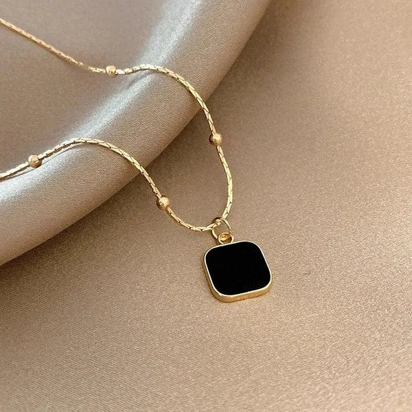 Black Minimalist Square Pendant Necklace - themiraclebrands.store