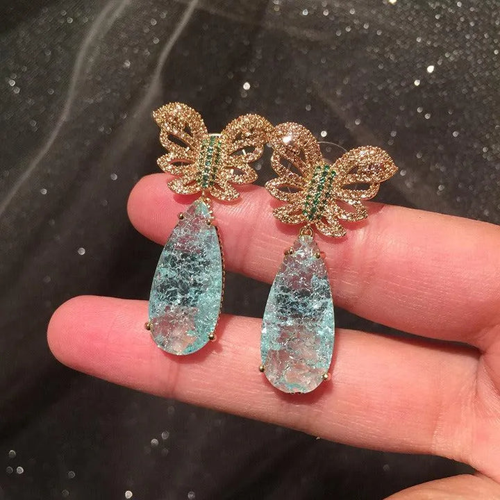 Blue Ice Water Drop Butterfly Earrings - themiraclebrands.store