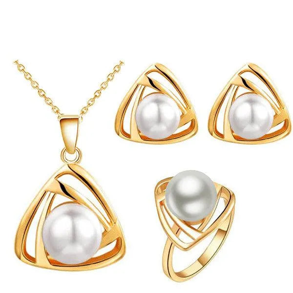 Bridal Jewelry Set Simulated Pearl Necklace, Earrings, Rings - themiraclebrands.com