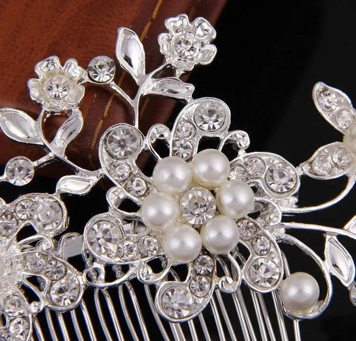 Bridal Rhinestone & Pearl Hair Comb | Wedding Dress Accessories - themiraclebrands.com