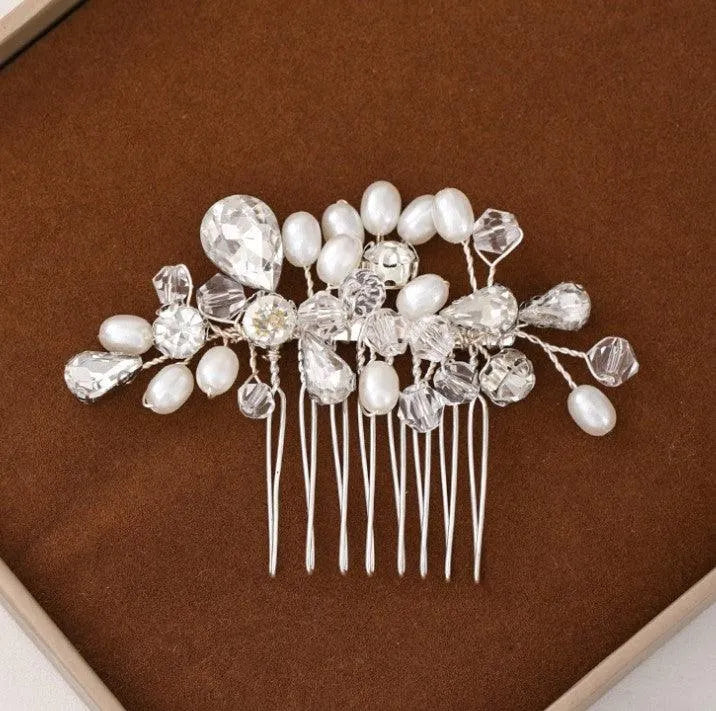 Crystal Pearl Wedding Hair Comb | Handmade | White Crystal - themiraclebrands.com