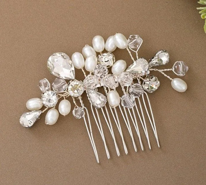 Crystal Pearl Wedding Hair Comb | Handmade | White Crystal - themiraclebrands.com