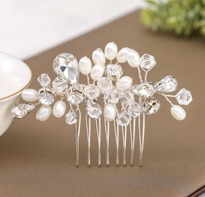 Crystal Pearl Wedding Hair Comb | Handmade | White Crystal - themiraclebrands.com