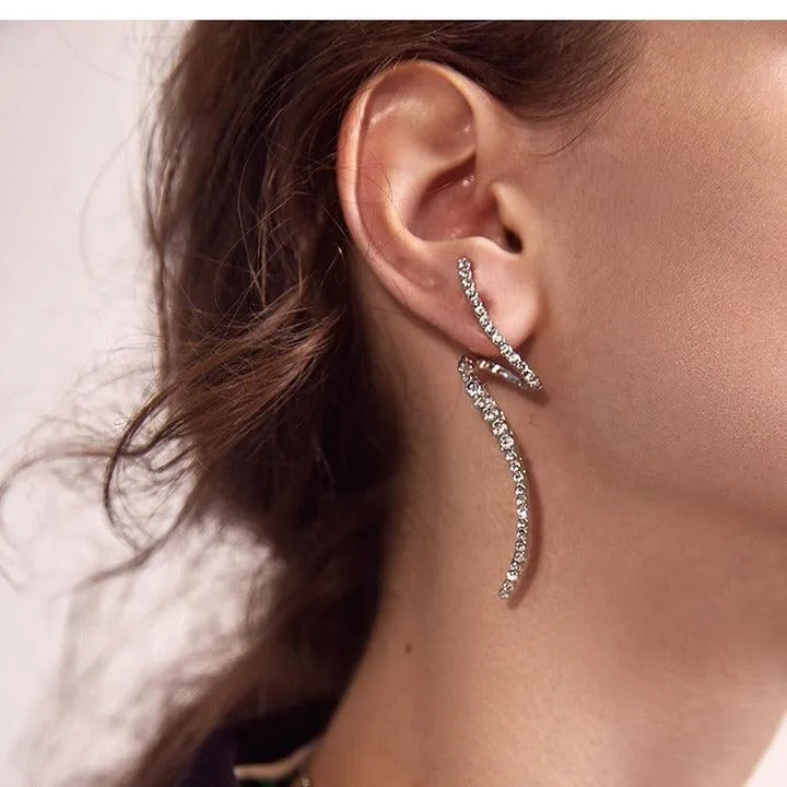 Curved Diamond Studded Long Earrings - themiraclebrands.store