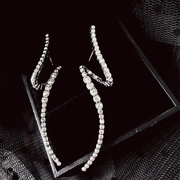 Curved Diamond Studded Long Earrings - themiraclebrands.store