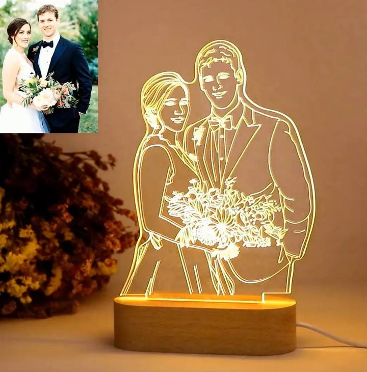 Custom 3D Acrylic Lamp Picture Night Light with Engraved Wooden Base - themiraclebrands.com