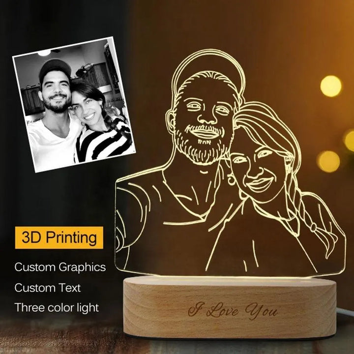 Custom 3D Acrylic Lamp Picture Night Light with Engraved Wooden Base - themiraclebrands.com