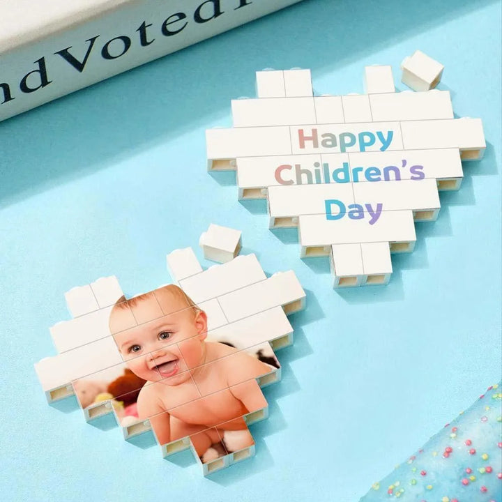 Custom Building Brick Heart-Shaped Photo Block Children's Day Personalized Gift - themiraclebrands.com