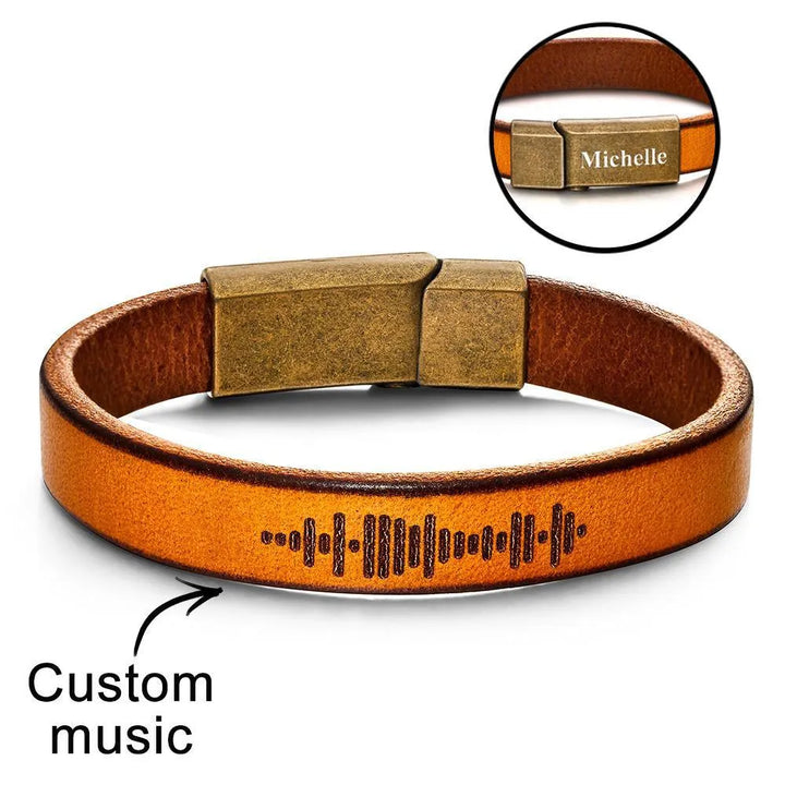 Custom Engraved Music Code Leather Bracelet - themiraclebrands.com